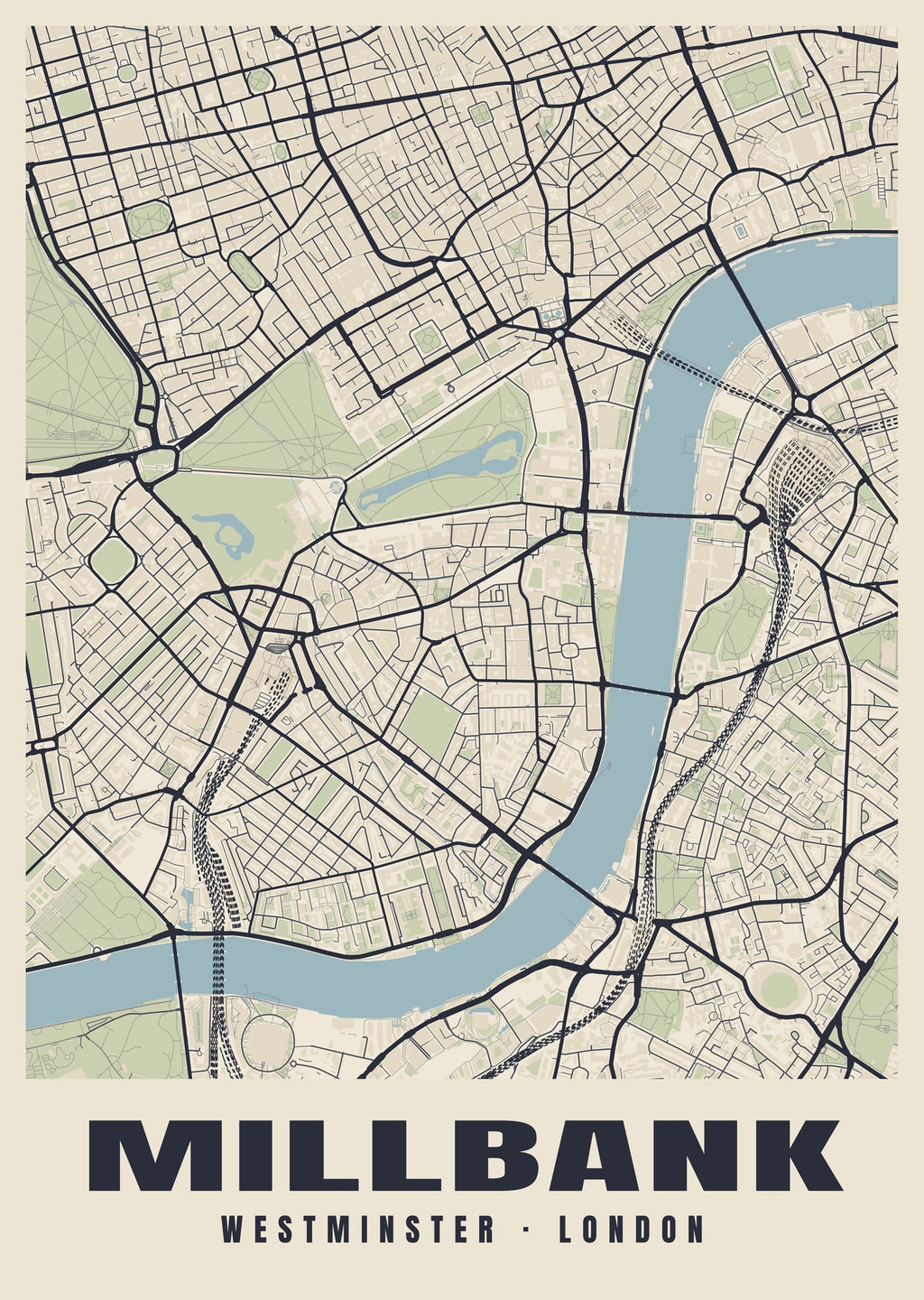 Heritage street map poster of Millbank, Westminster, London