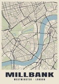 Heritage street map poster of Millbank, Westminster, London