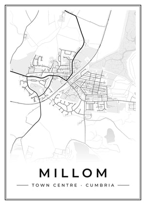 Millom Town Centre Street Map Poster