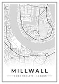 Street map poster of Millwall, Tower Hamlets, London