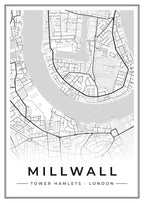 Street map poster of Millwall, Tower Hamlets, London