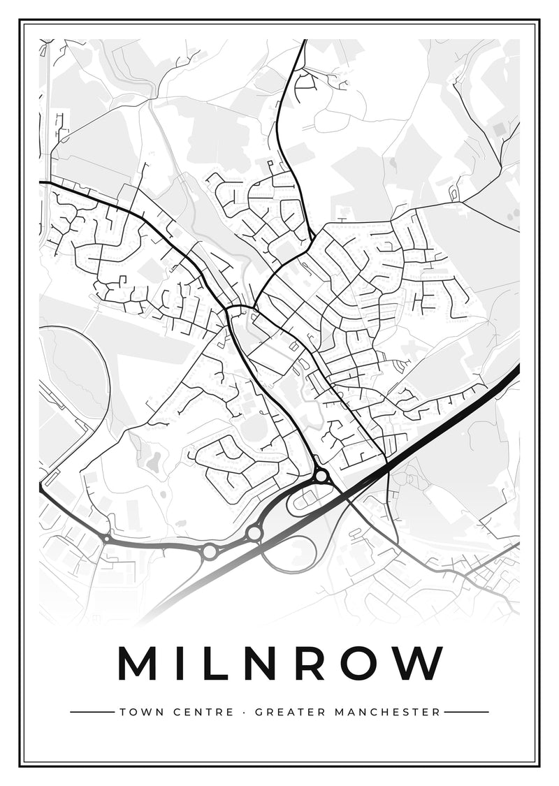 Milnrow Town Centre Street Map Poster