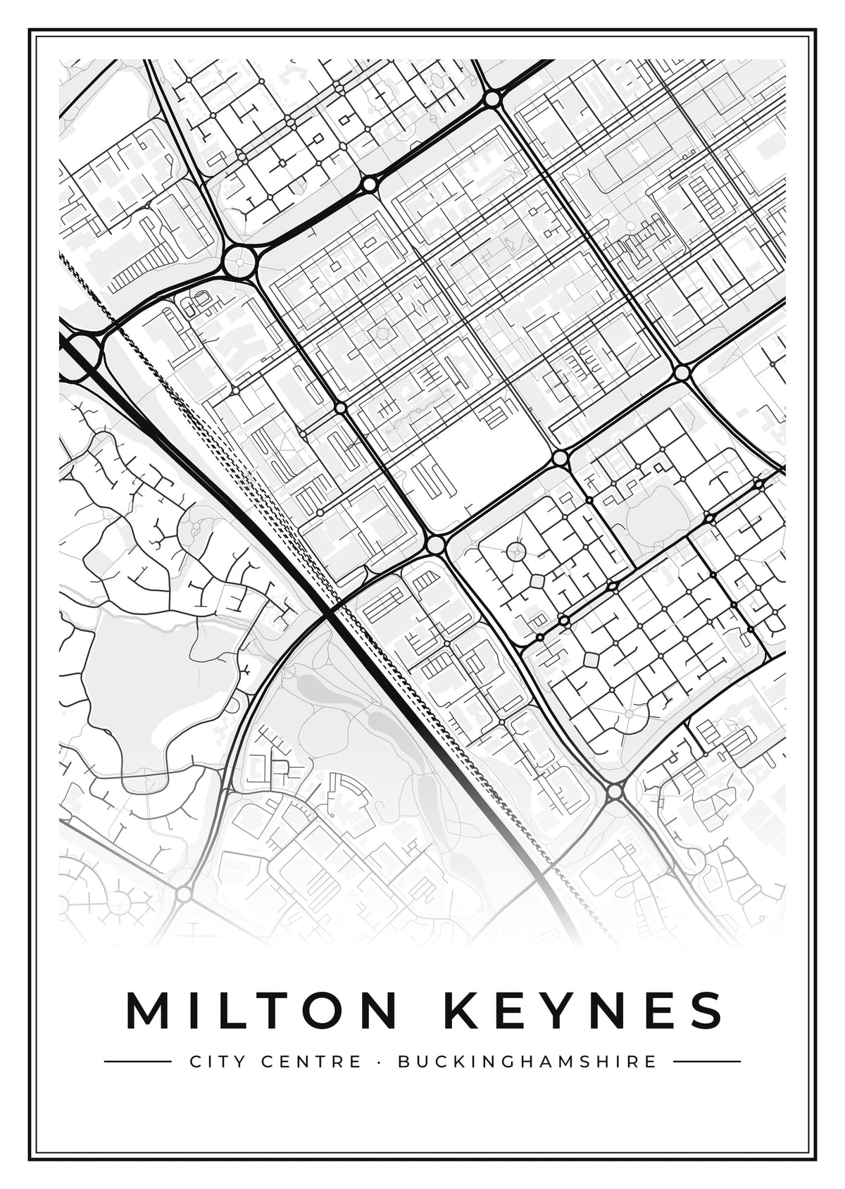 Street map poster of Milton Keynes city centre, Buckinghamshire