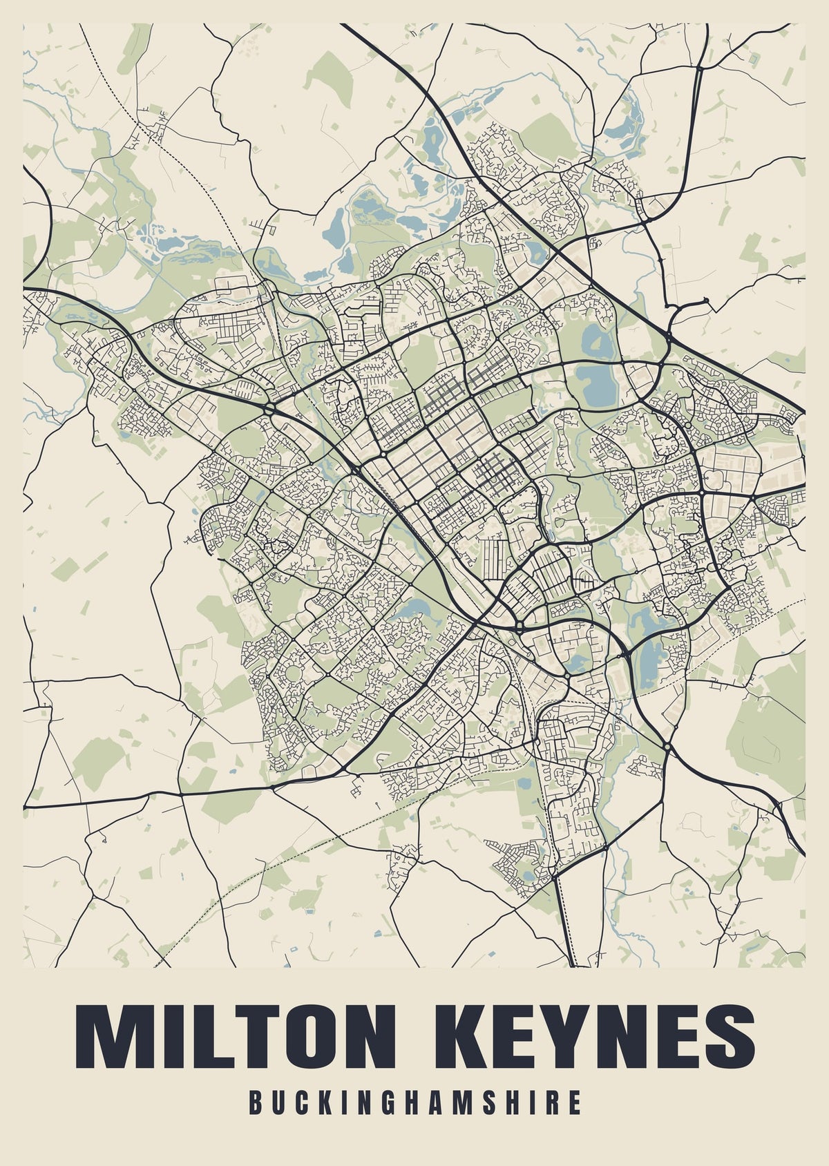 Street map poster of Milton Keynes, Buckinghamshire