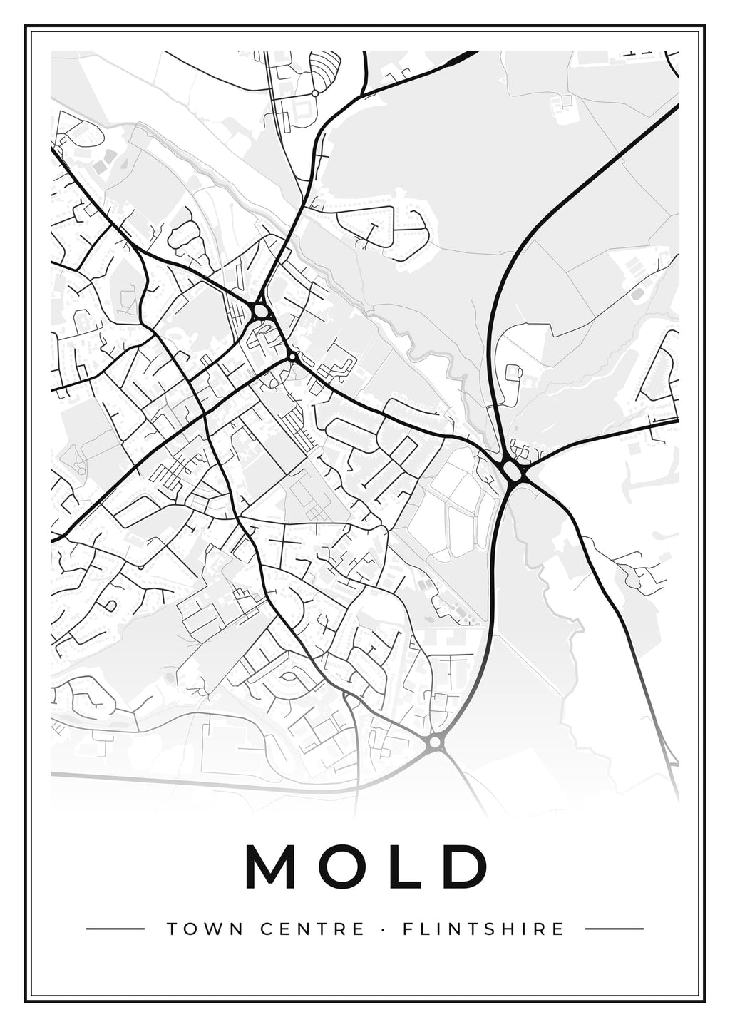 Street map poster of Mold town centre, Flintshire