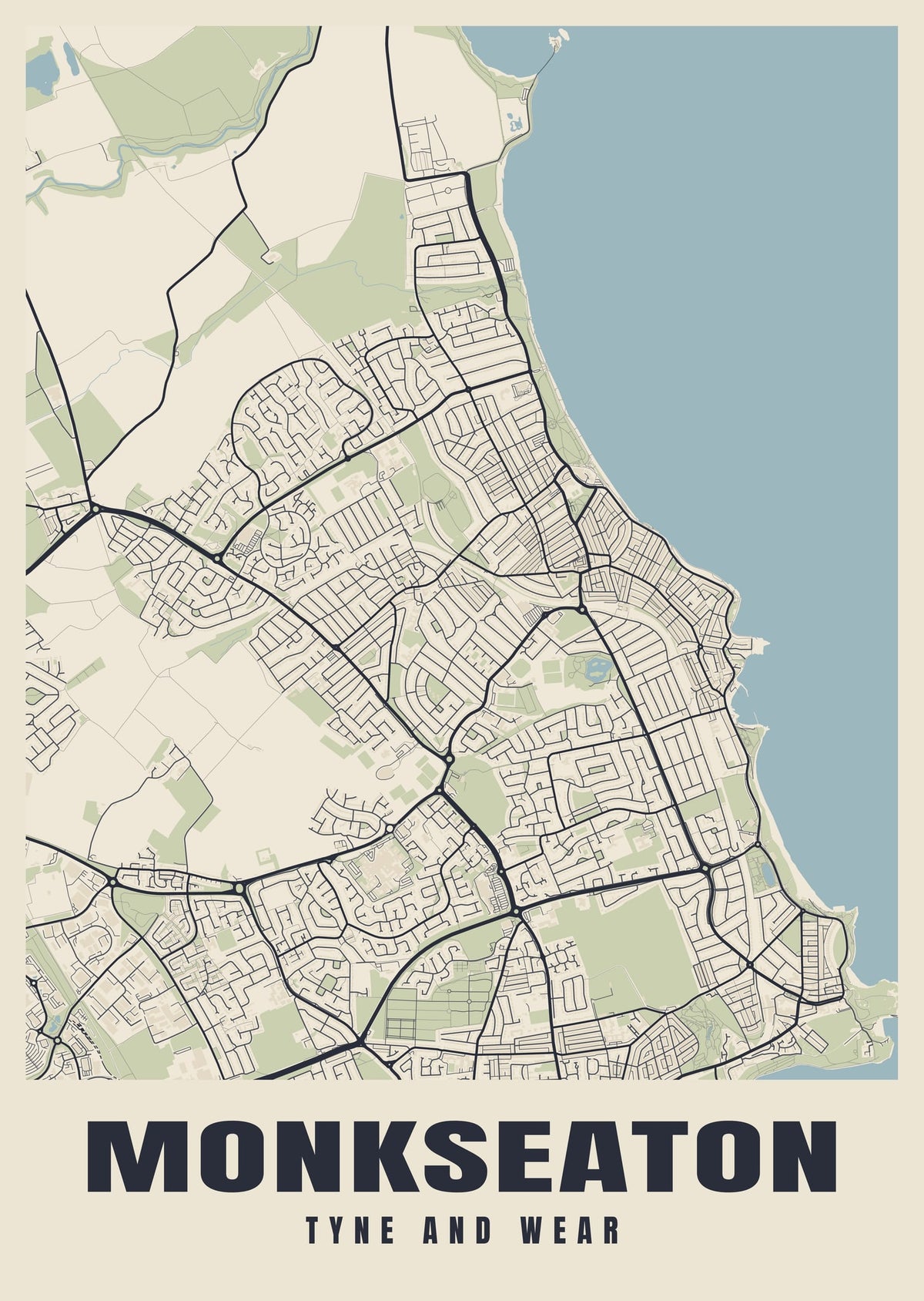 Street map poster of Monkseaton, Tyne and Wear