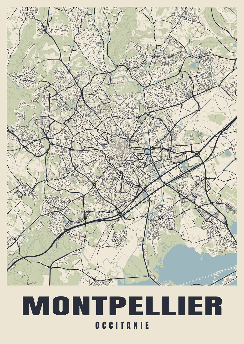 Street map poster of Montpellier, Occitanie