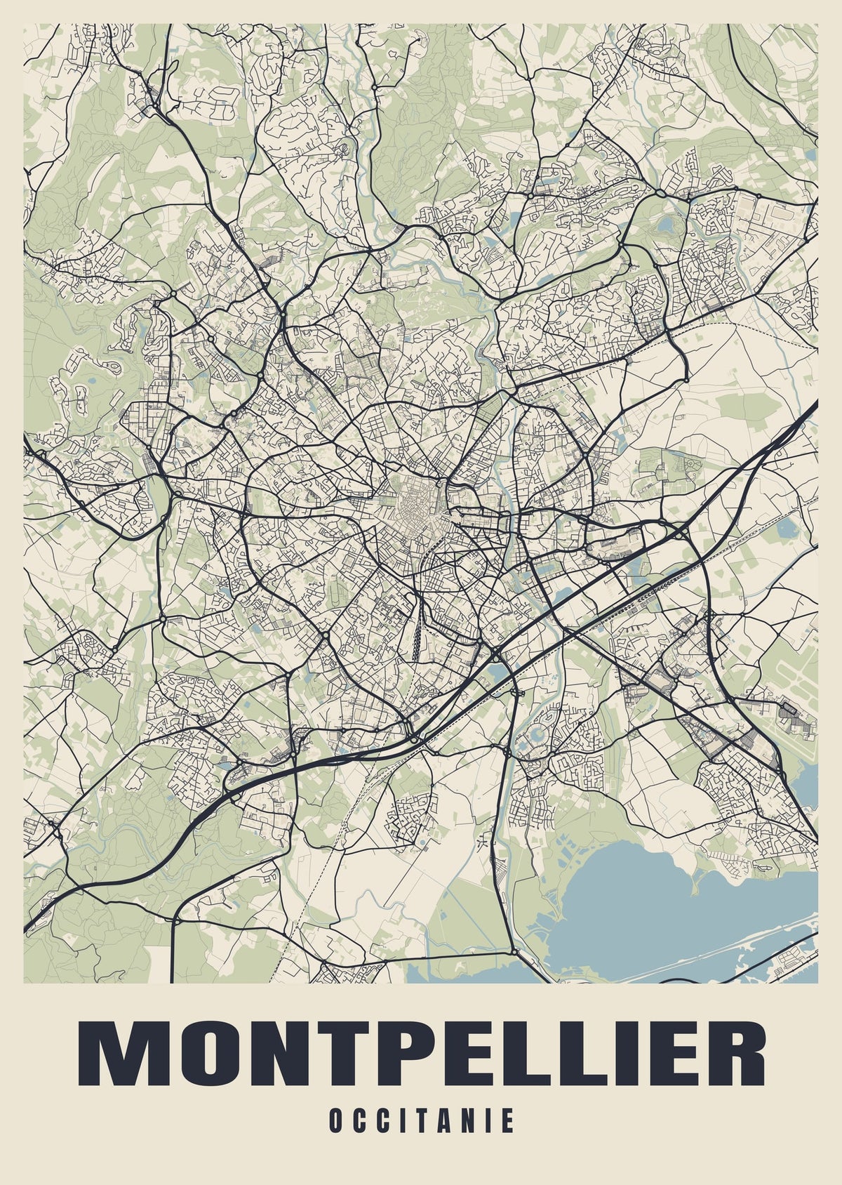 Street map poster of Montpellier, Occitanie