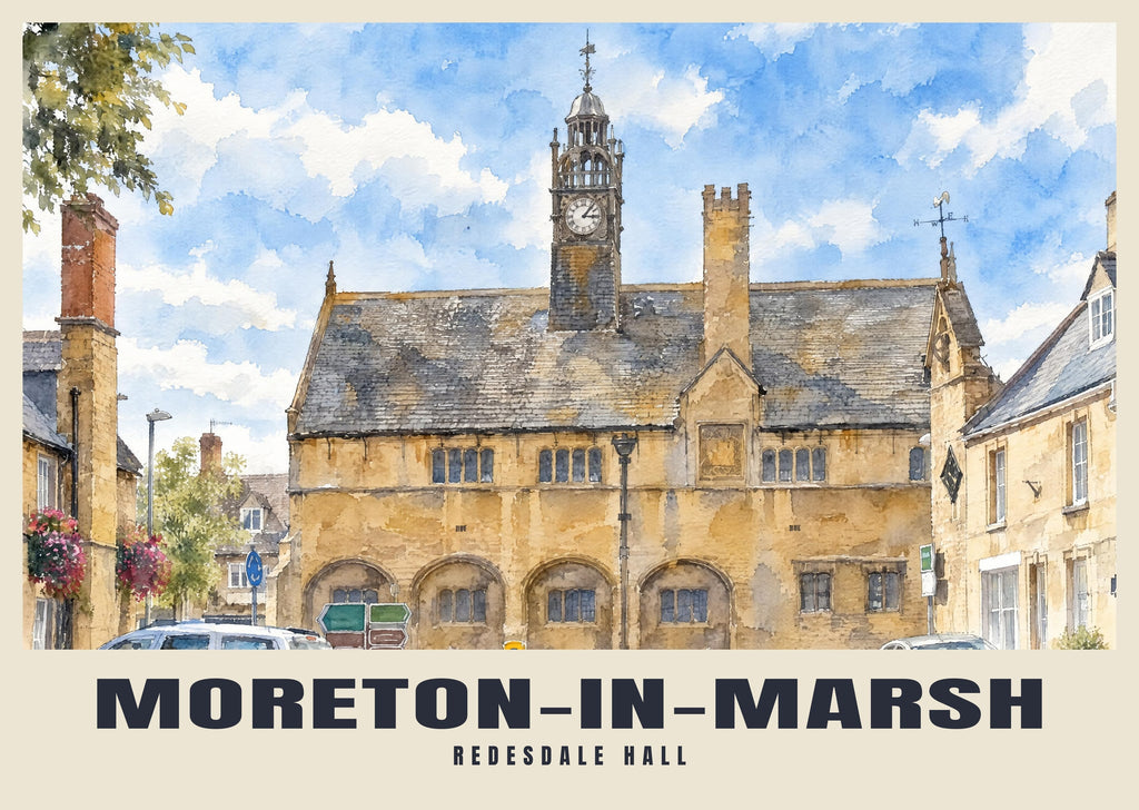 Redesdale Hall, Moreton-in-Marsh poster, English Watercolour style
