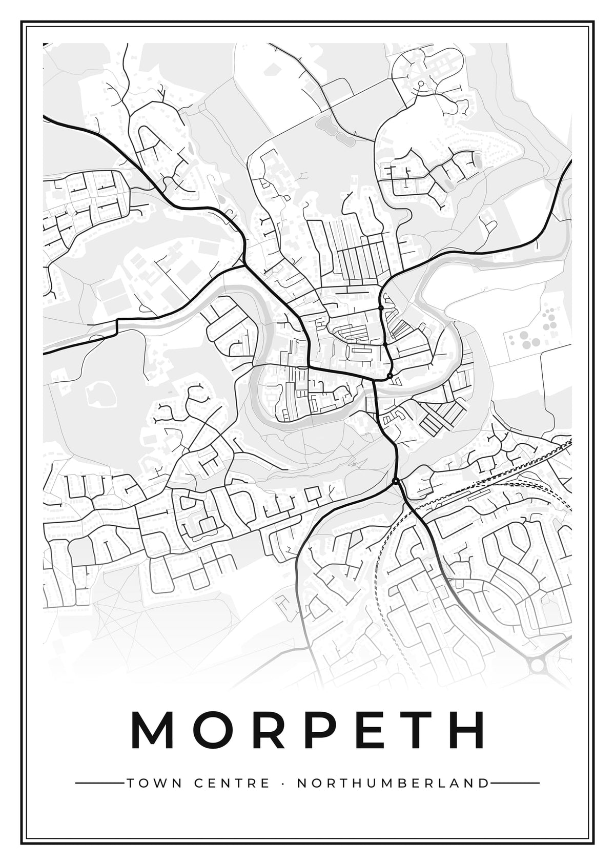 Street map poster of Morpeth town centre, Northumberland