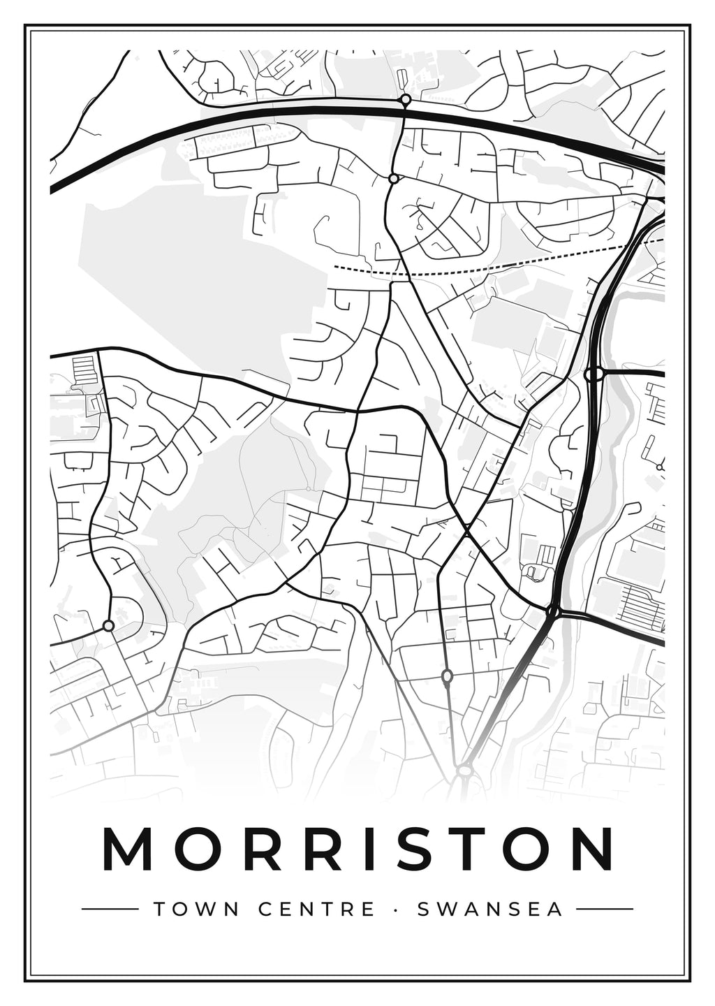 Street map poster of Morriston town centre, Swansea