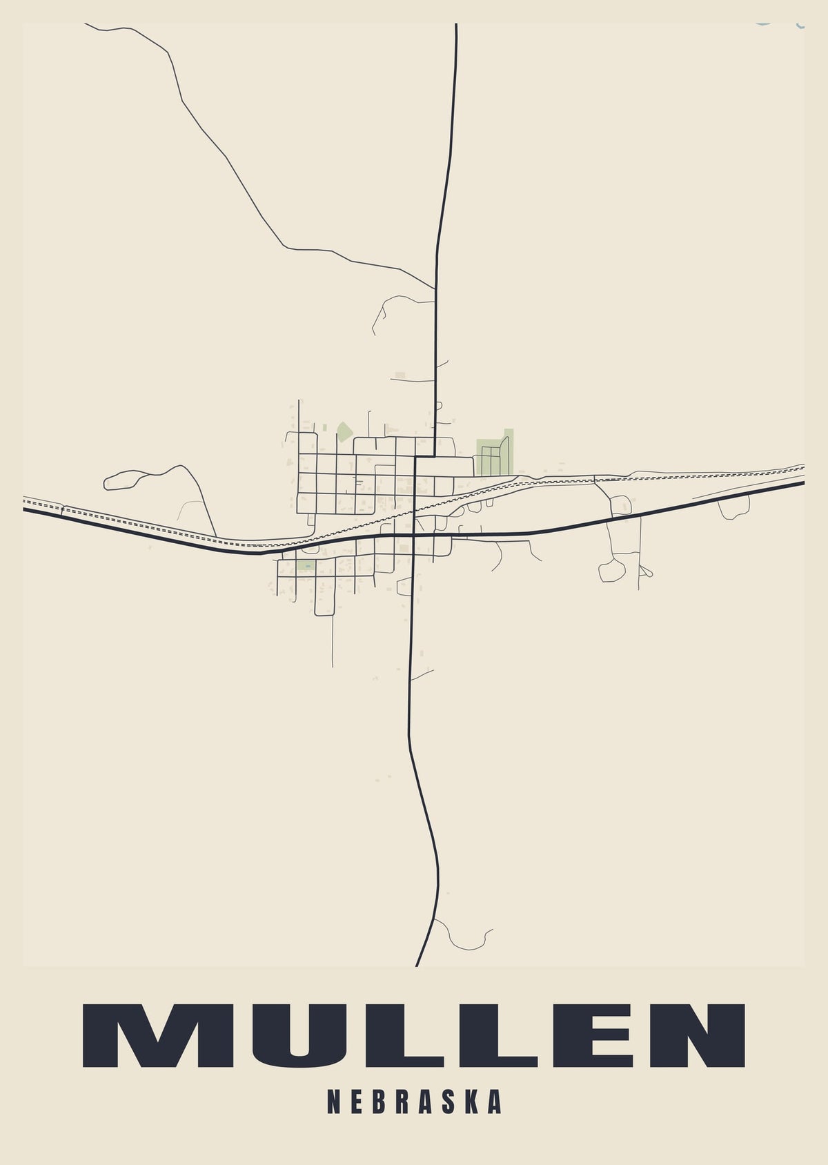 Street map poster of Mullen, Nebraska