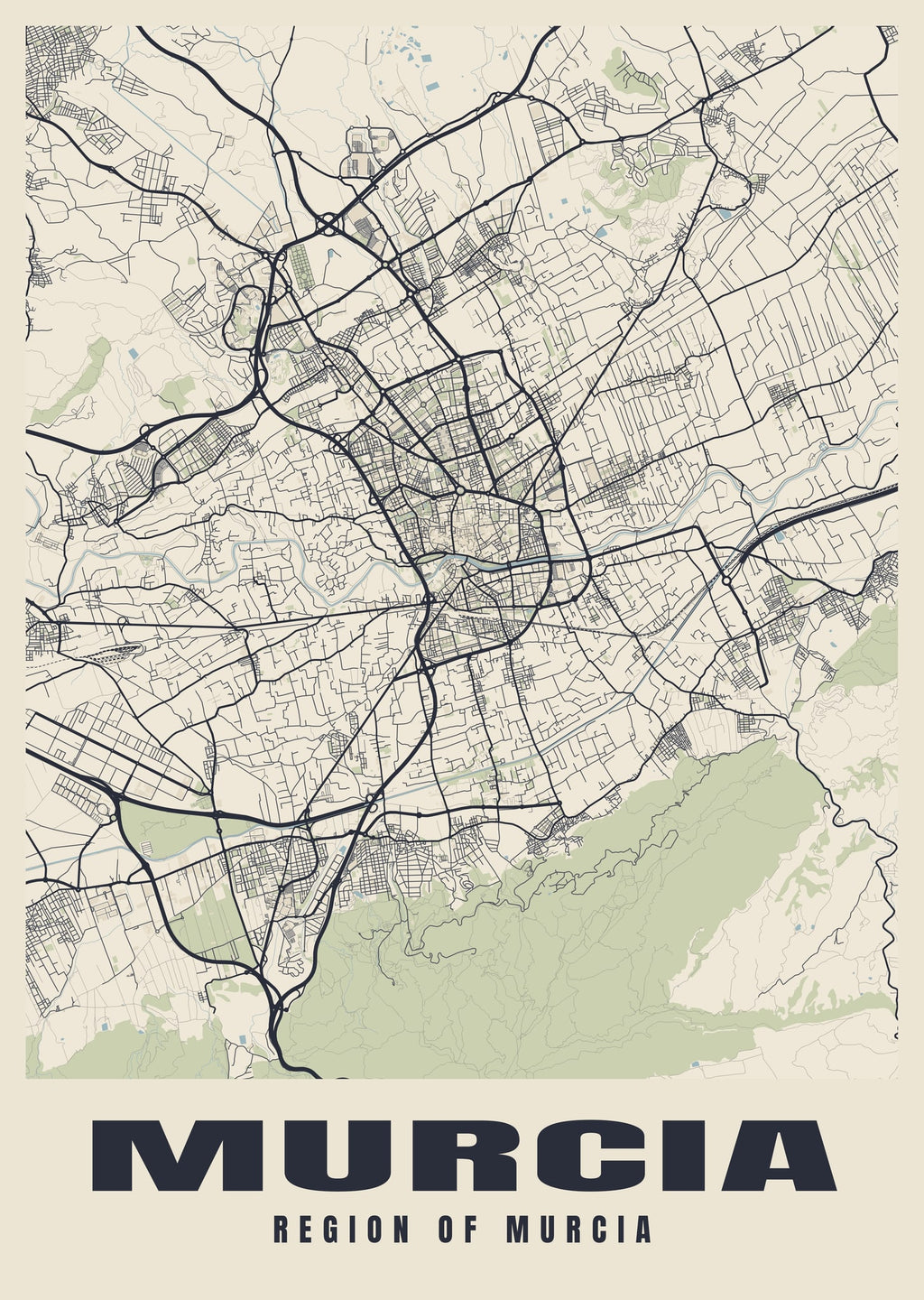Street map poster of Murcia, Region of Murcia