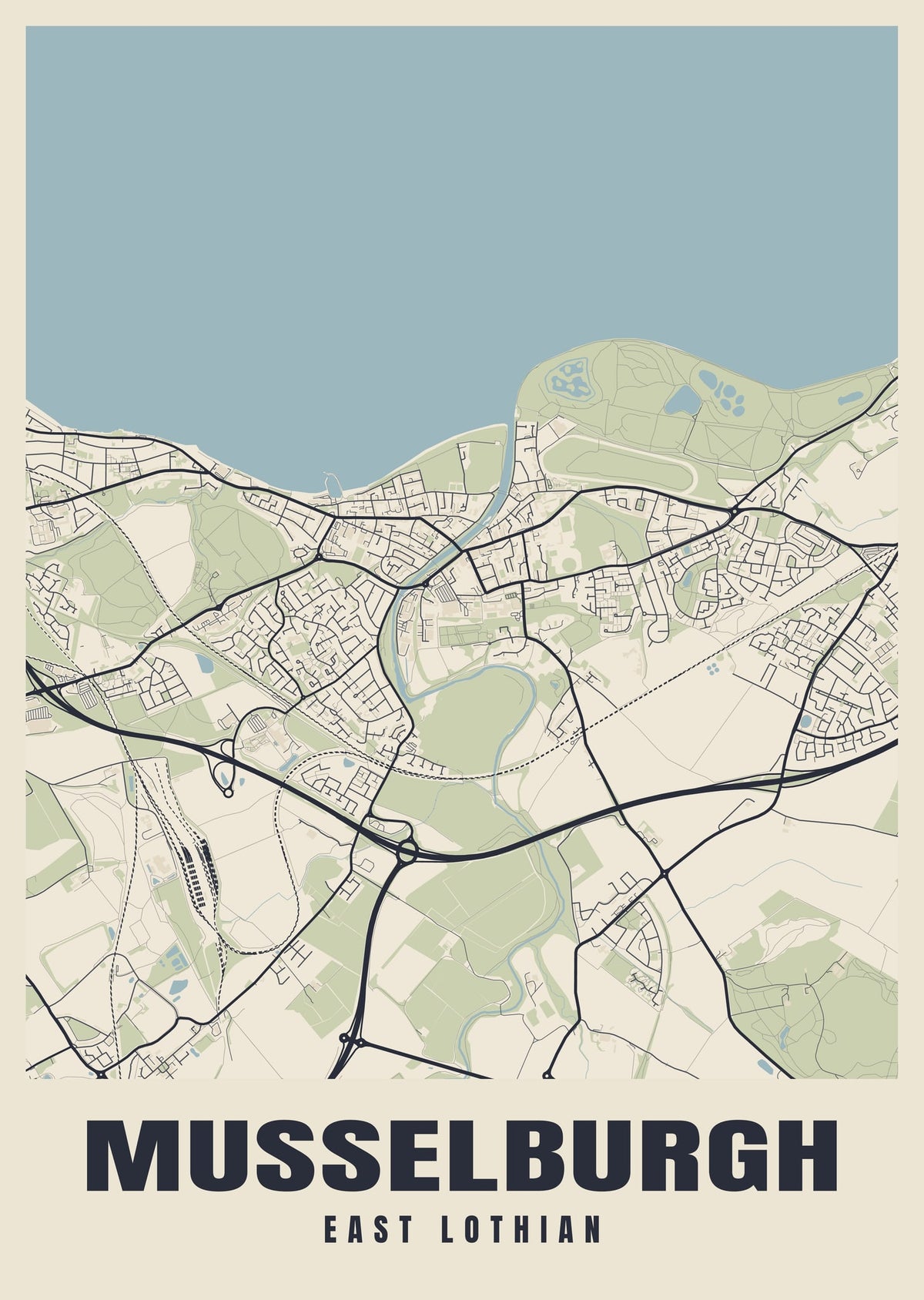 Street map poster of Musselburgh, East Lothian