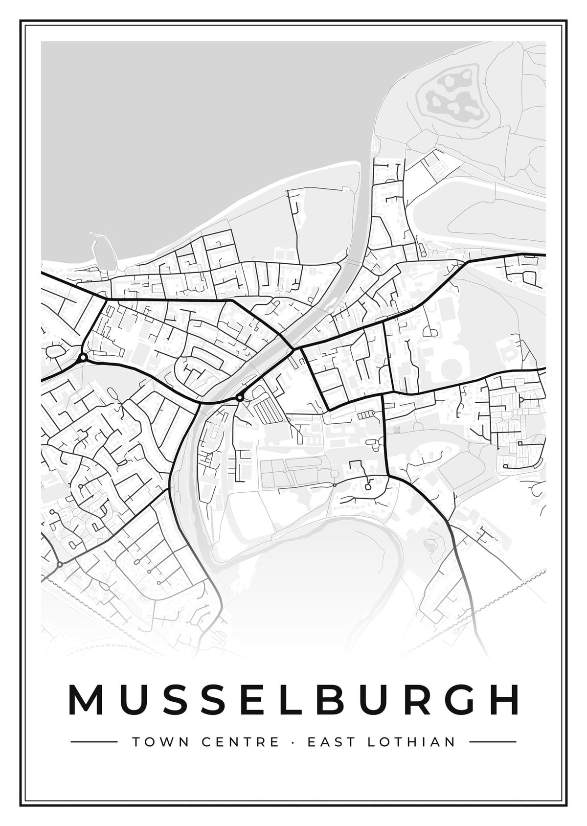 Street map poster of Musselburgh town centre, East Lothian