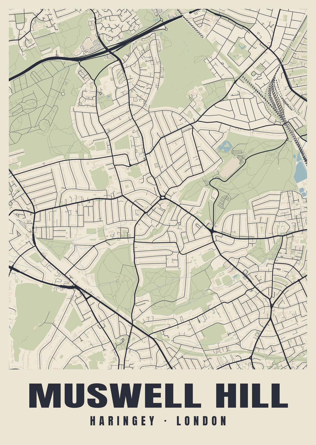 Heritage street map poster of Muswell Hill, Haringey, London