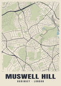 Heritage street map poster of Muswell Hill, Haringey, London
