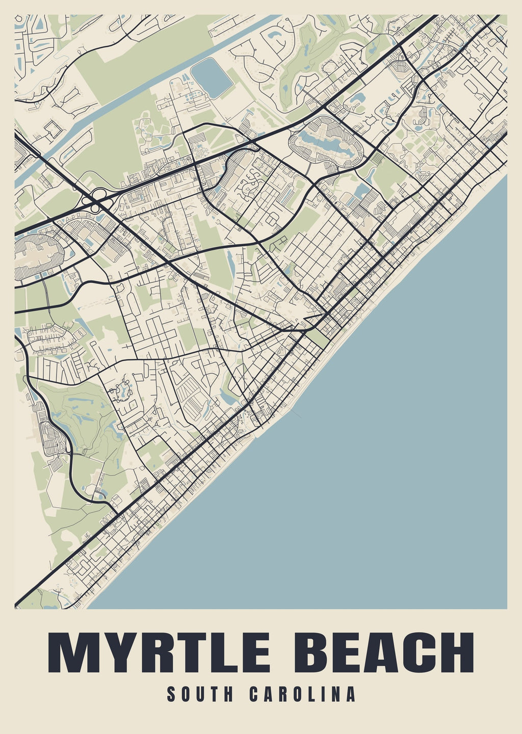 Street map poster of Myrtle Beach, South Carolina