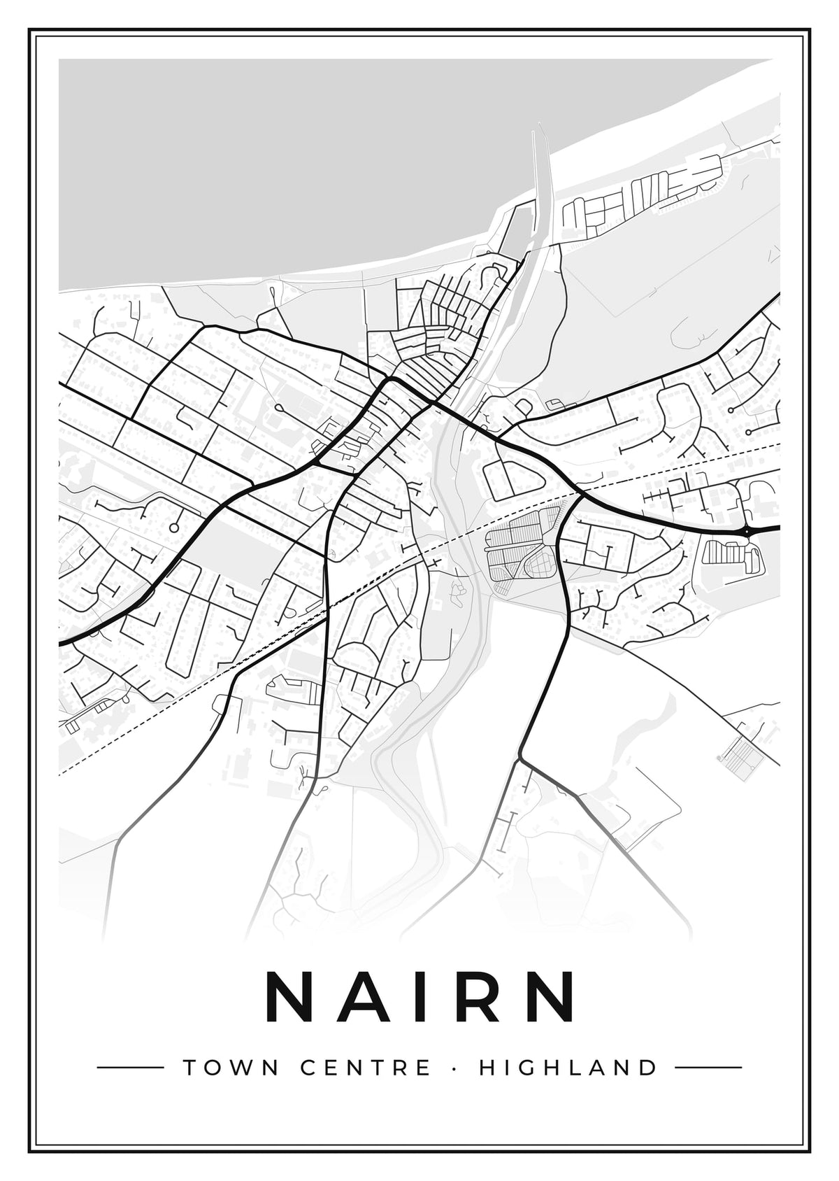 Street map poster of Nairn town centre, Highland