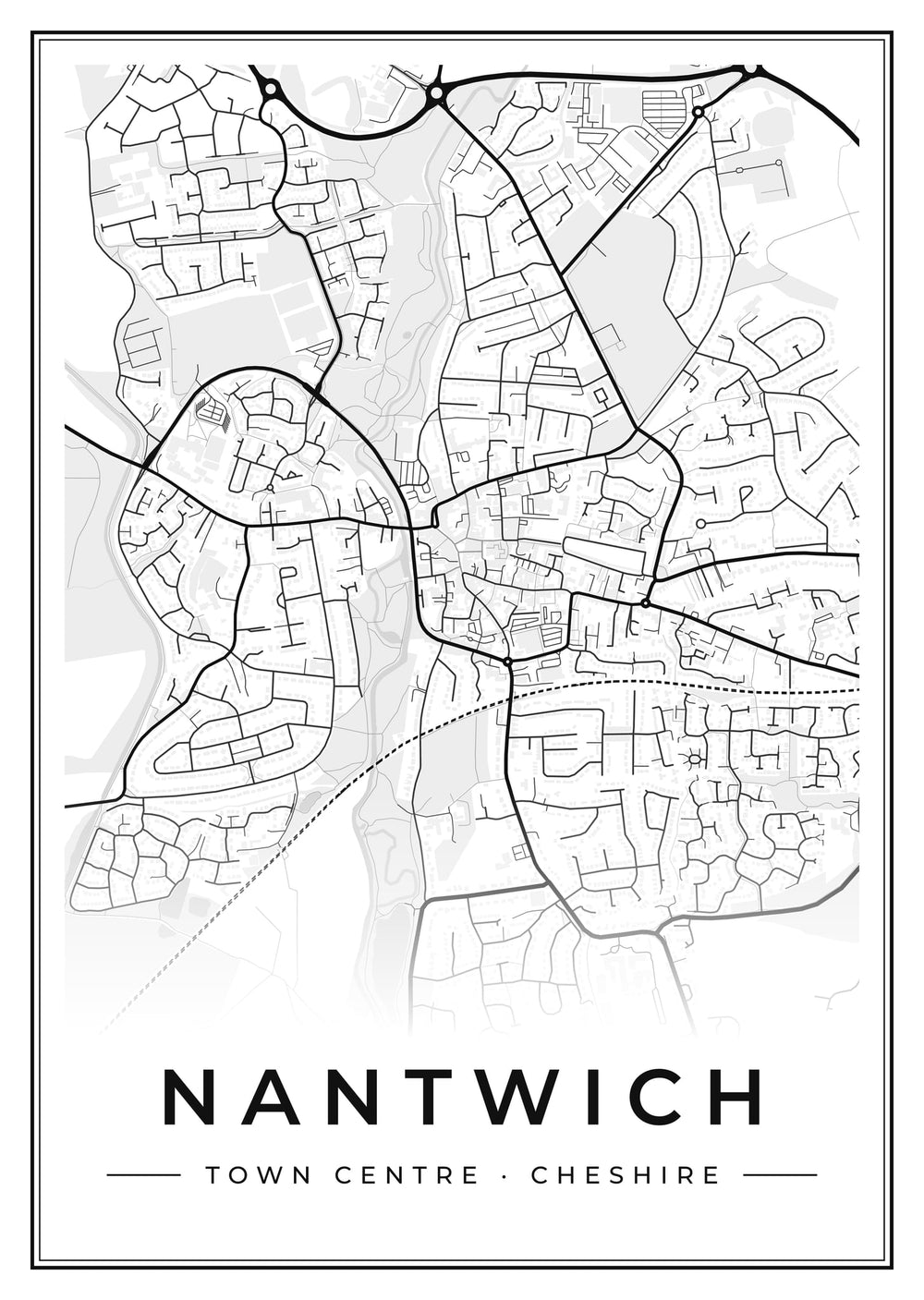 Nantwich Town Centre Street Map Poster