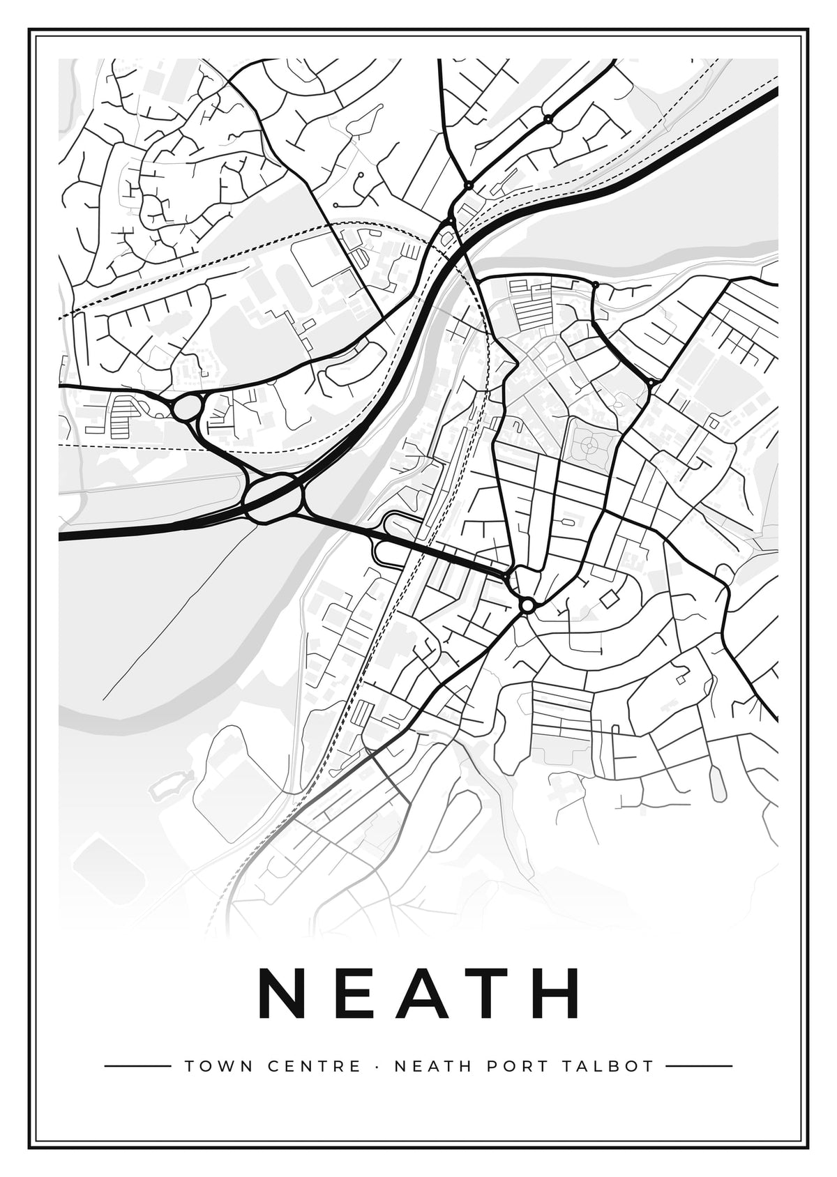 Street map poster of Neath town centre, Neath Port Talbot