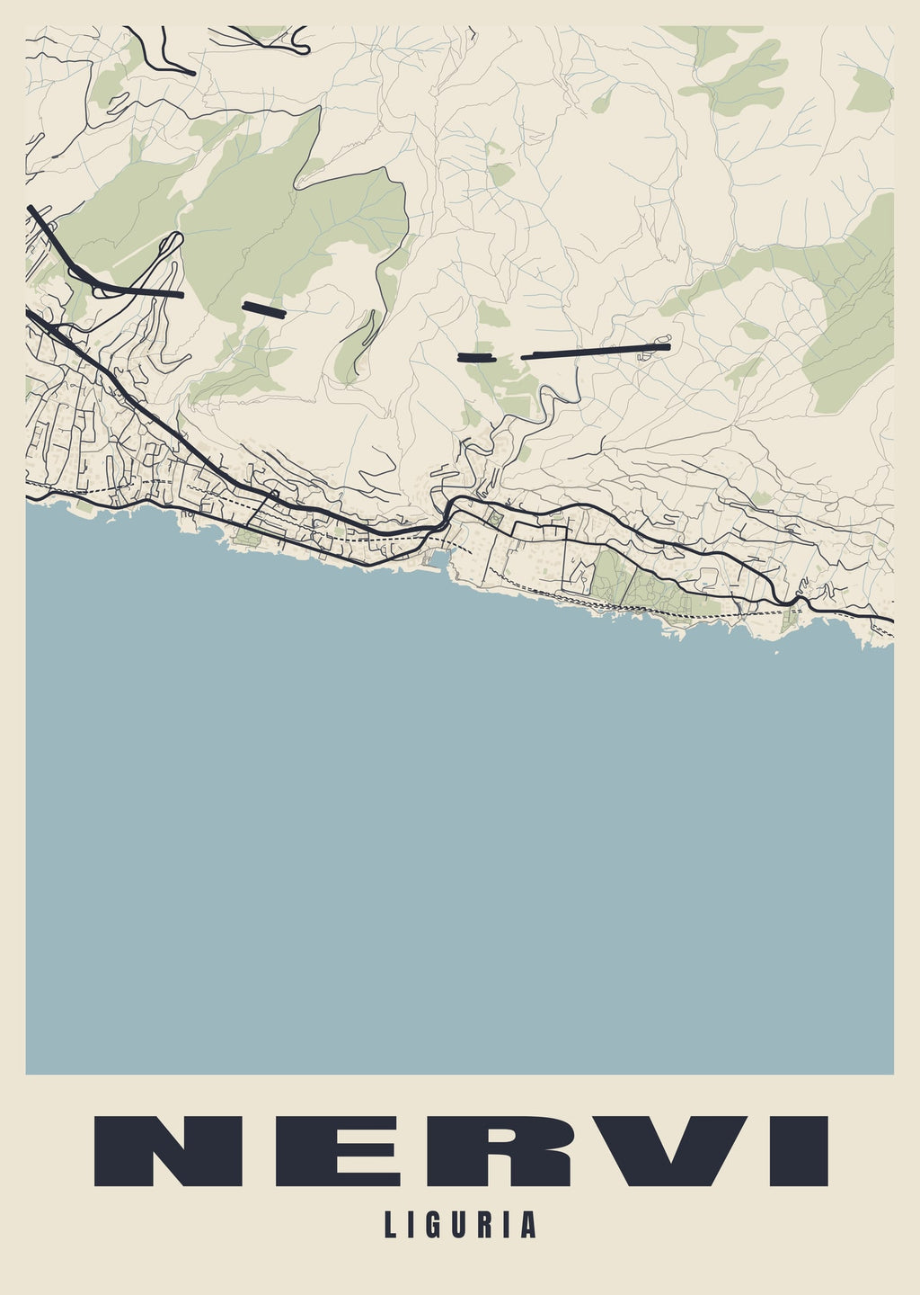 Street map poster of Nervi, Liguria
