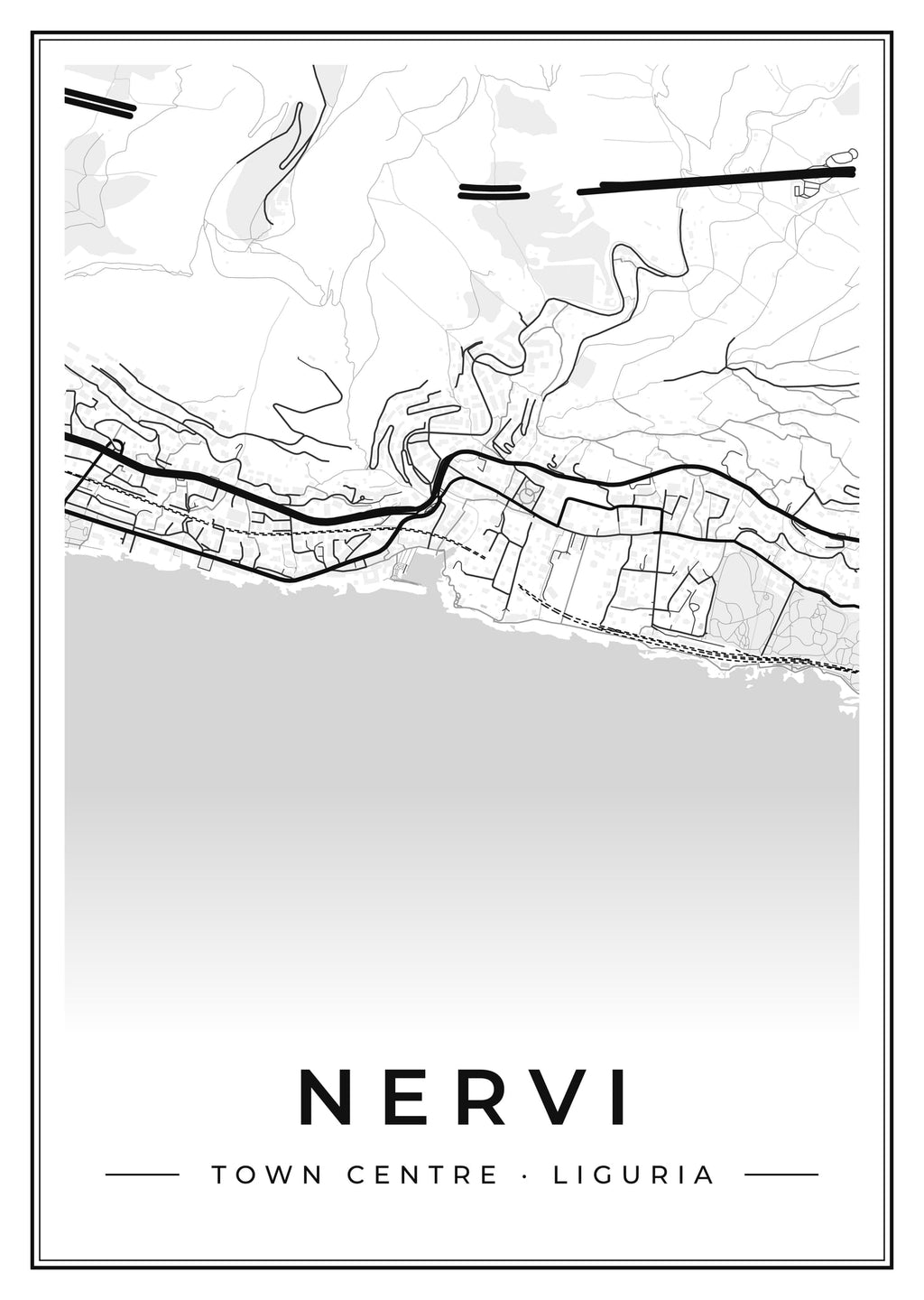 Street map poster of Nervi town centre, Liguria