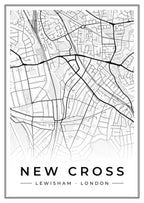 Street map poster of New Cross, Lewisham, London