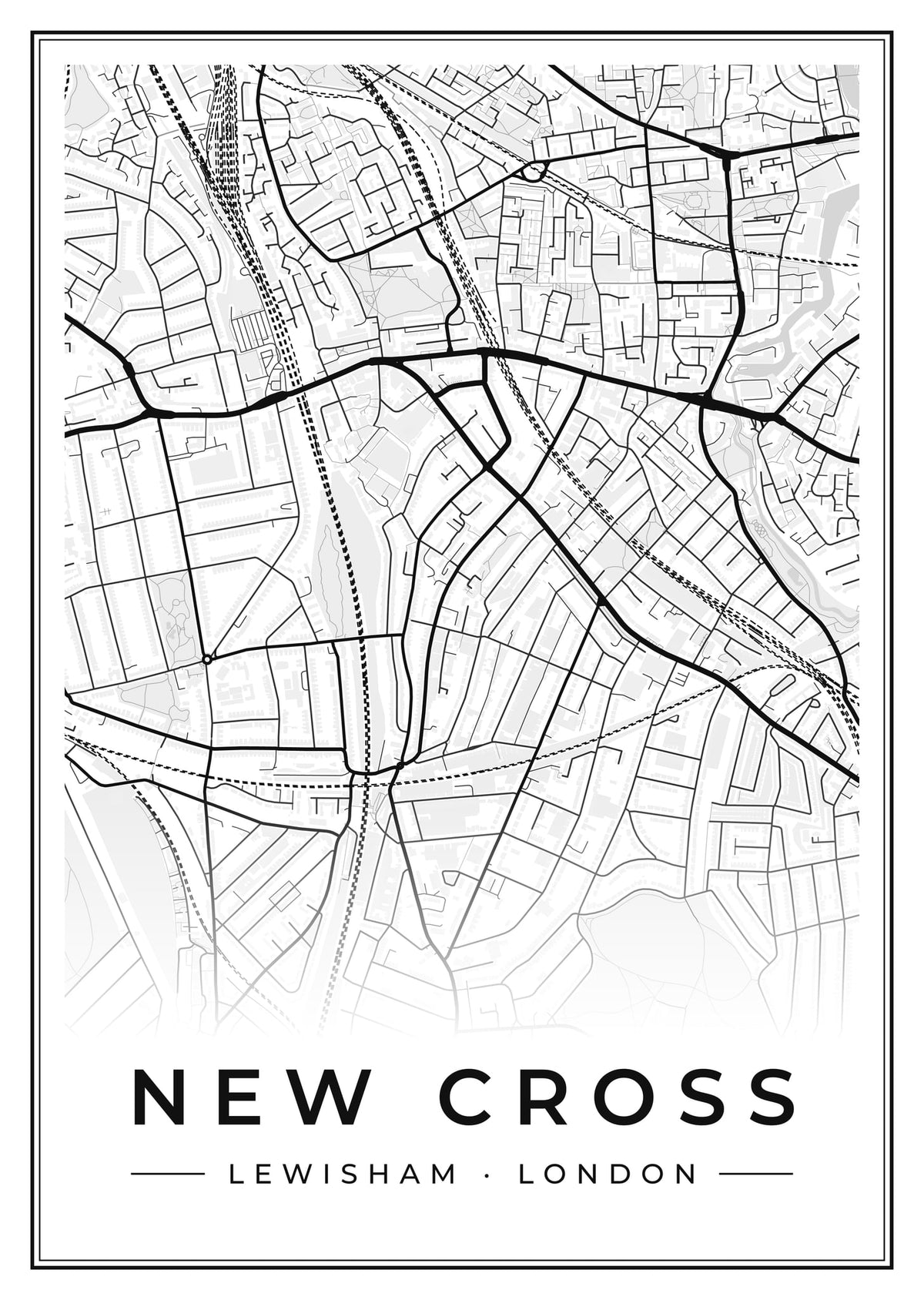 Street map poster of New Cross, Lewisham, London