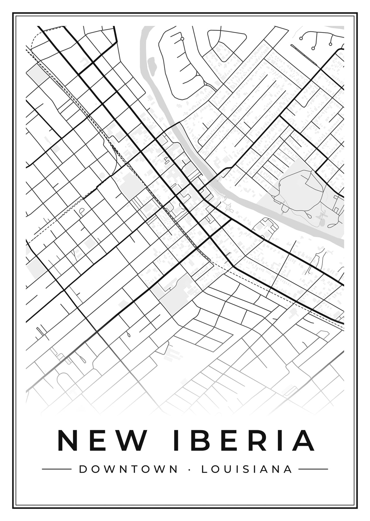 Street map poster of downtown New Iberia, Louisiana