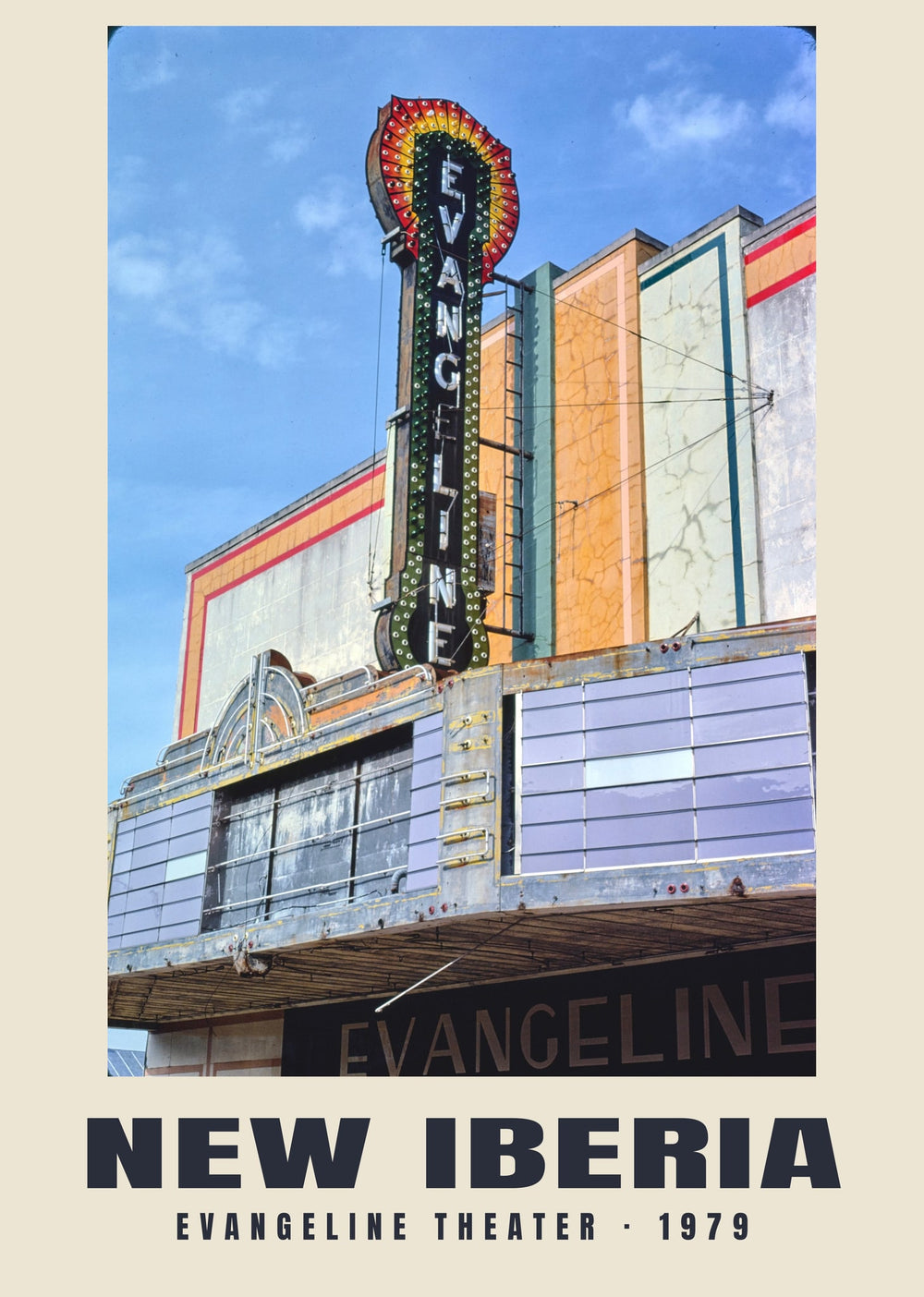Evangeline Theater, New Iberia, Louisiana — 1979 · Stampa fotografica storica