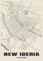 Street map poster of New Iberia, Louisiana