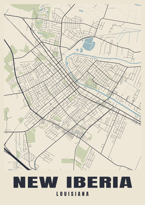 New Iberia Street Map Poster