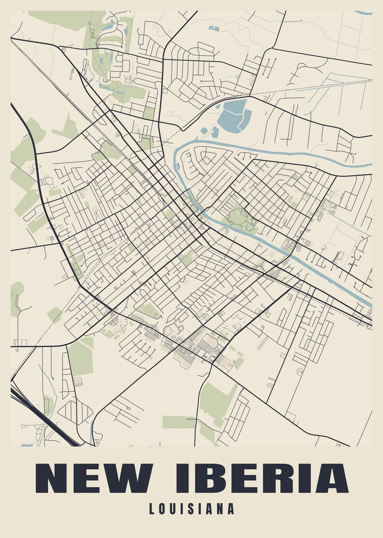 New Iberia Street Map Poster