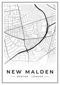 Street map poster of New Malden, Merton, London