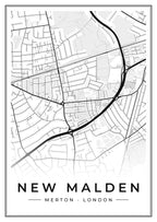 Street map poster of New Malden, Merton, London