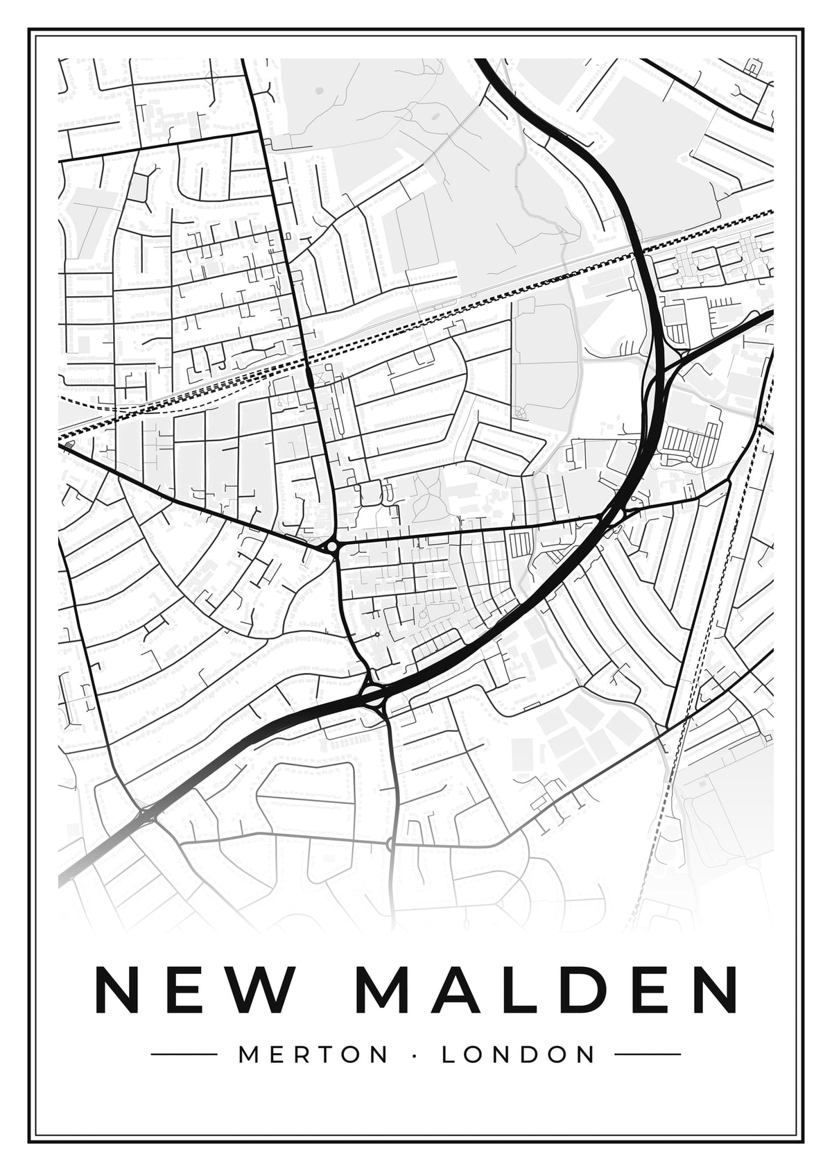 Street map poster of New Malden, Merton, London