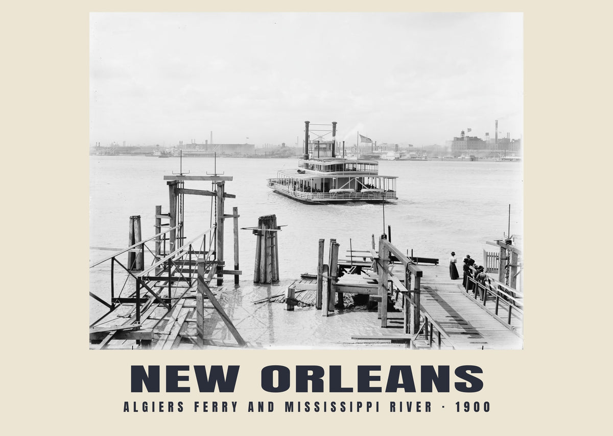 Algiers Ferry and Mississippi River, New Orleans, 1900 heritage photograph