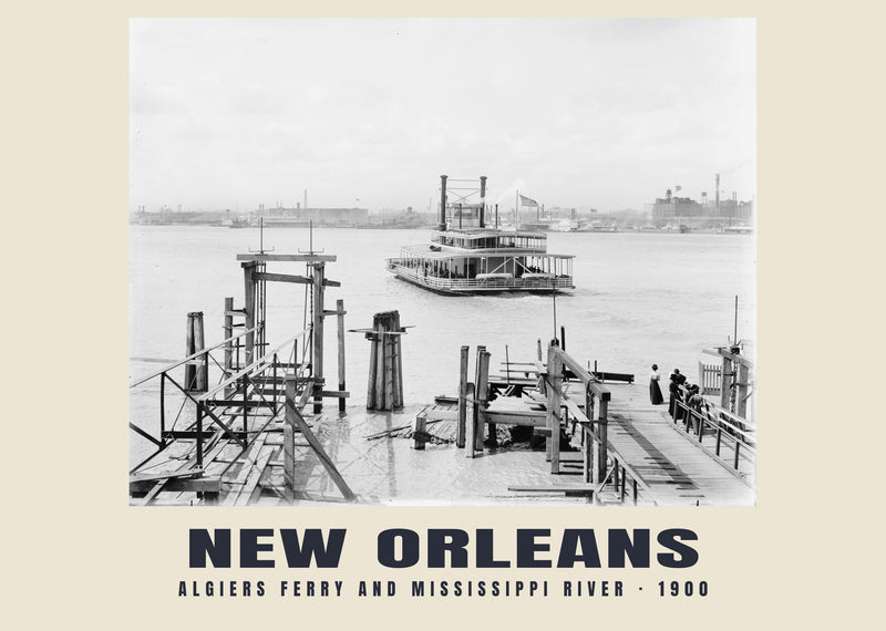 Ferri de Algiers y río Misisipi, New Orleans — 1900 · Lámina fotográfica histórica