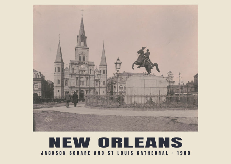 Jackson Square y catedral de San Luis, New Orleans — 1900 · Lámina fotográfica histórica