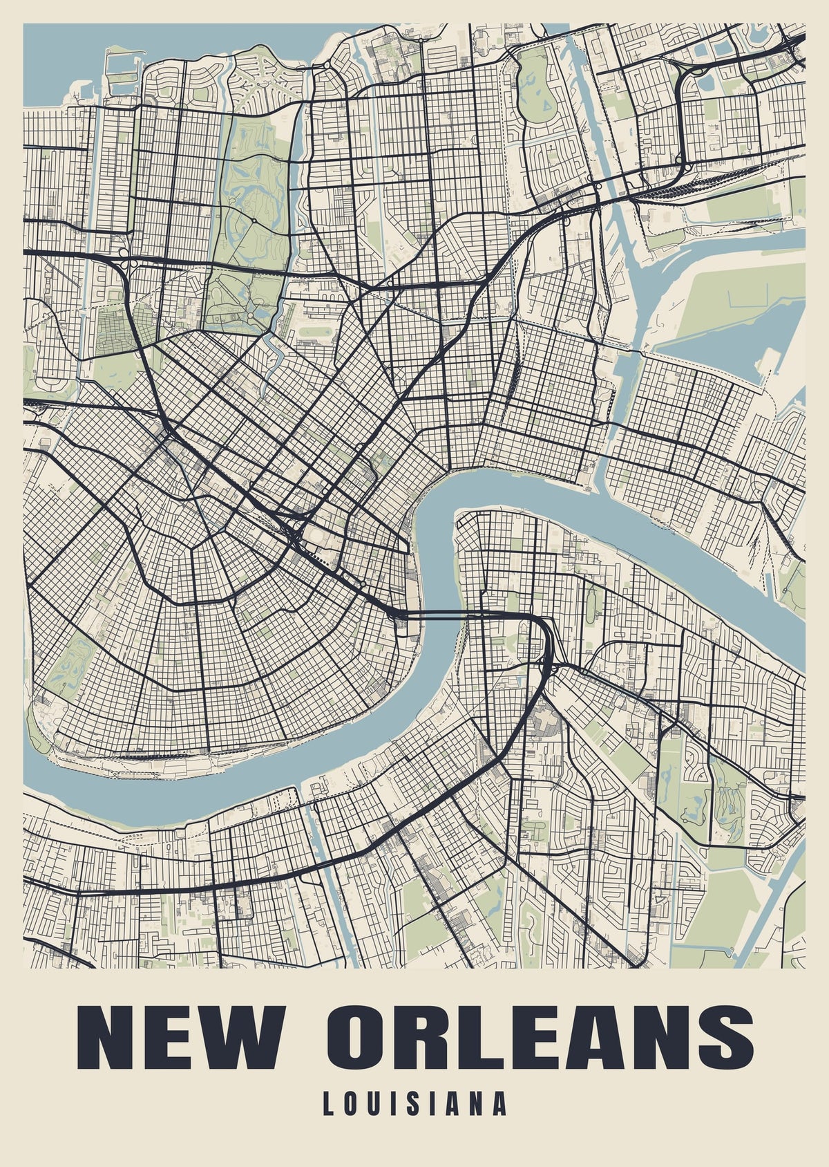 Street map poster of New Orleans, Louisiana