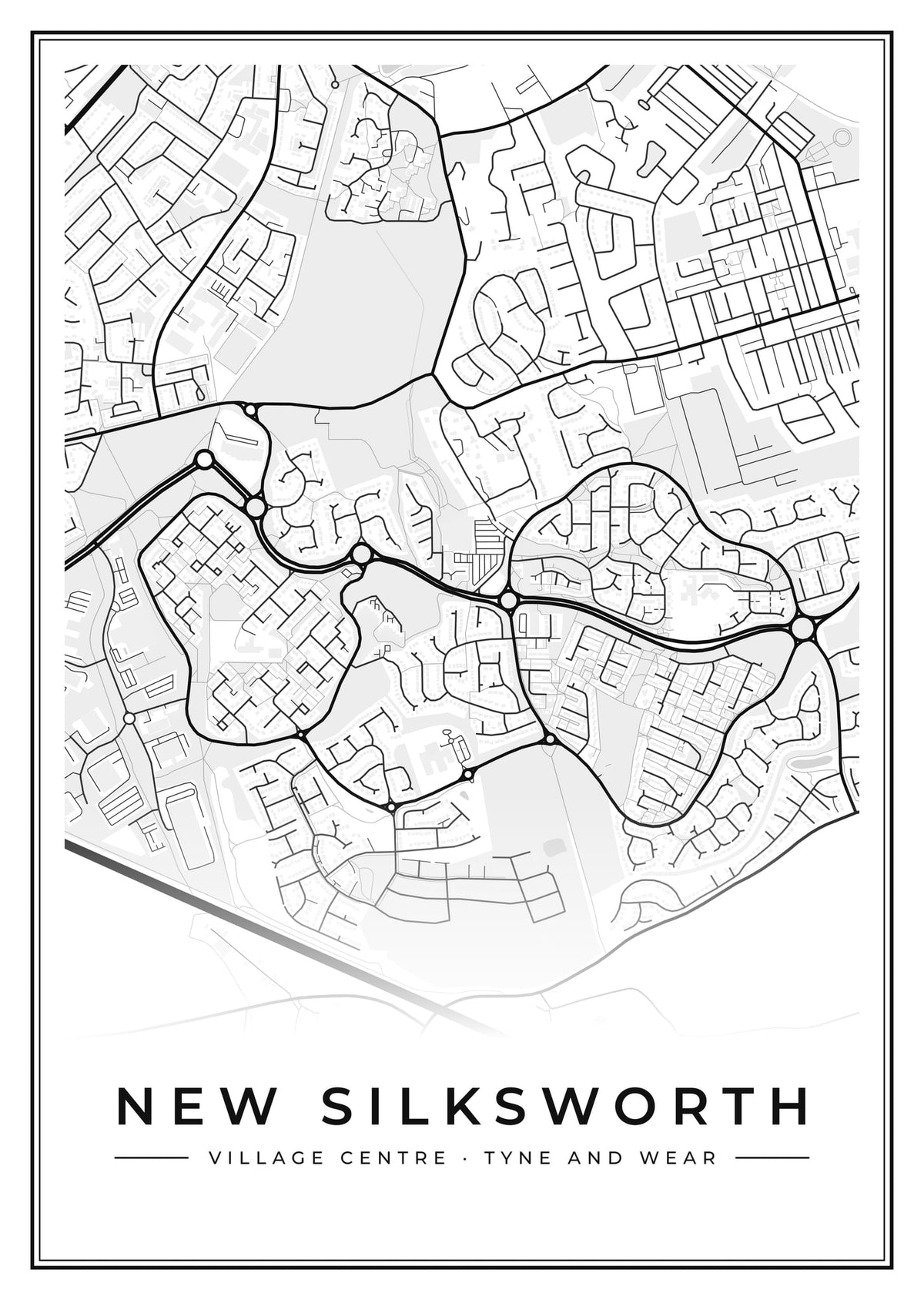 Street map poster of New Silksworth village centre, Tyne and Wear