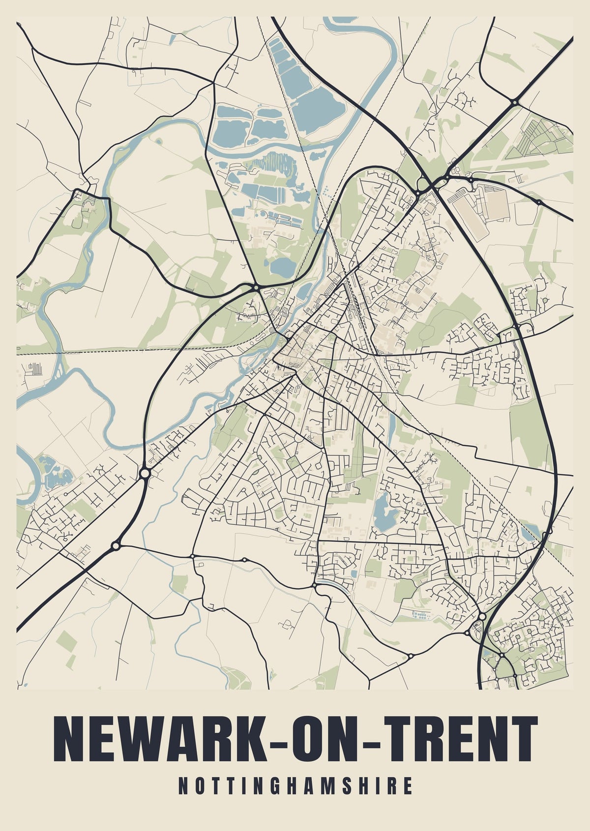 Street map poster of Newark-on-Trent, Nottinghamshire