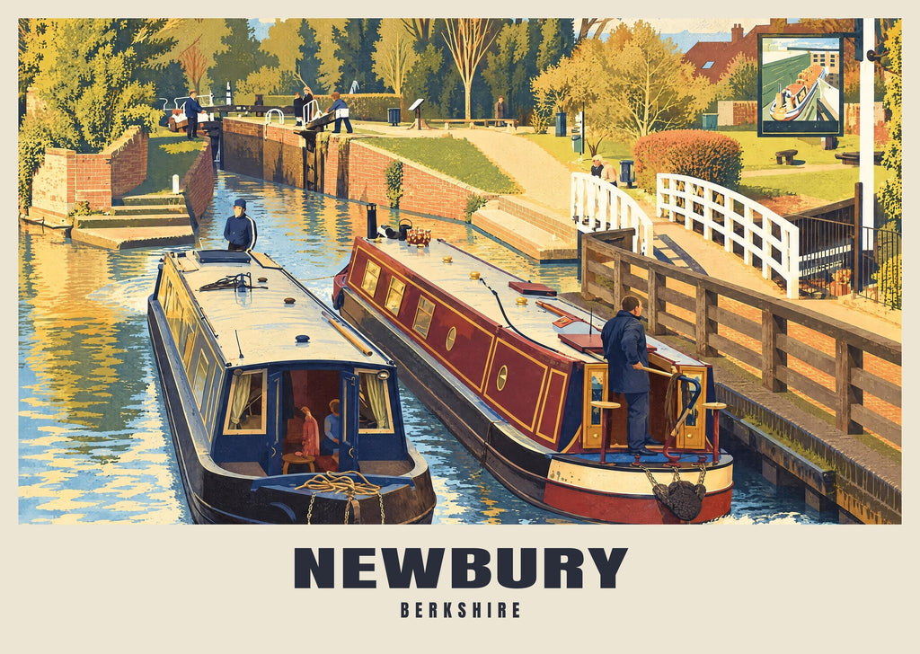 Newbury Lock poster, Retro Railway style