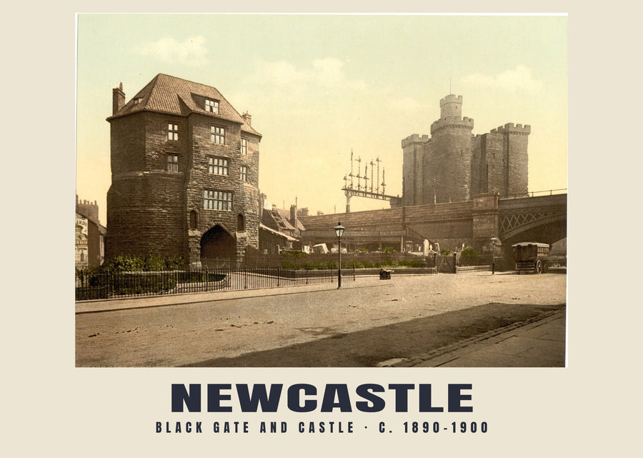 Black Gate y castillo, Newcastle — c. 1890–1900 · Lámina fotográfica histórica