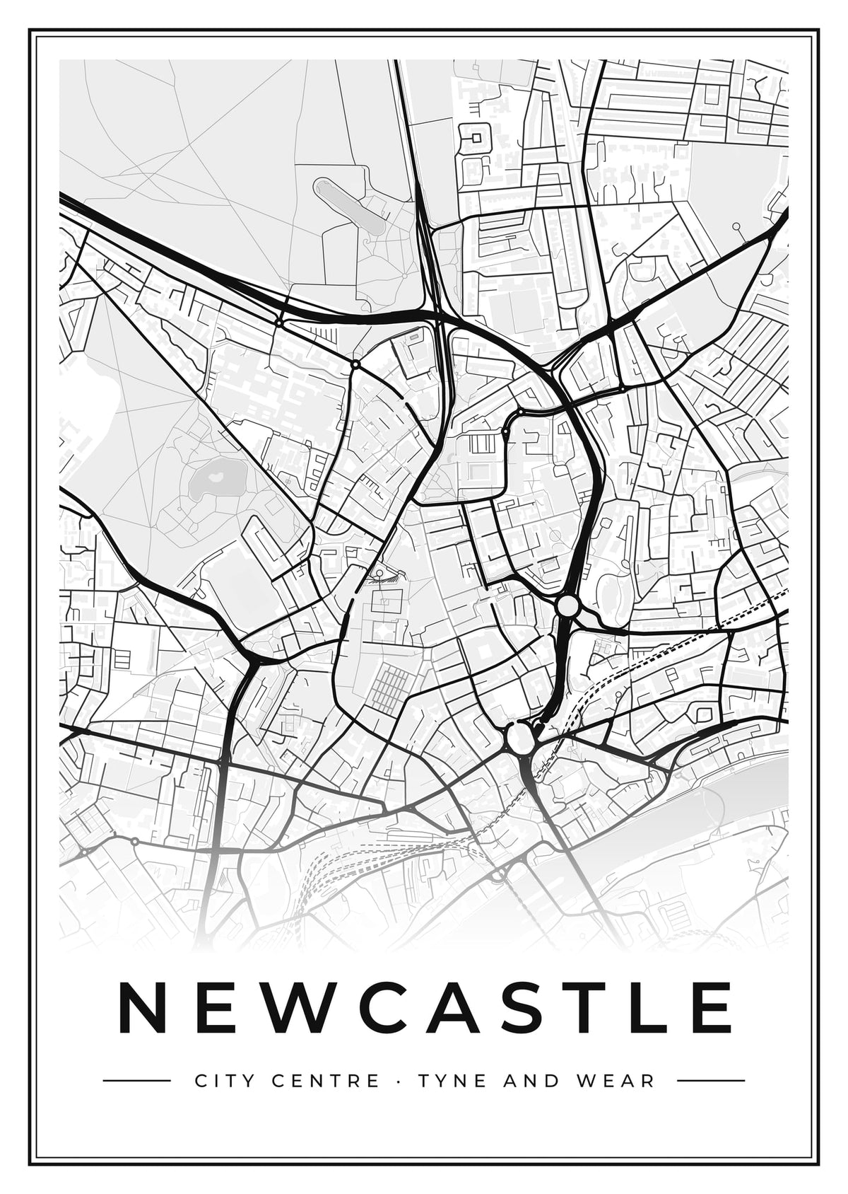 Street map poster of Newcastle city centre, Tyne and Wear