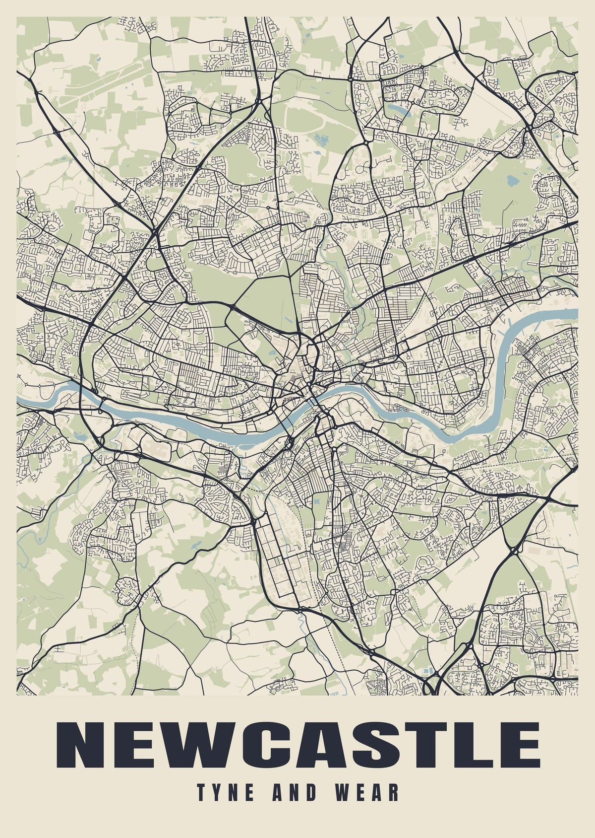 Street map poster of Newcastle, Tyne and Wear