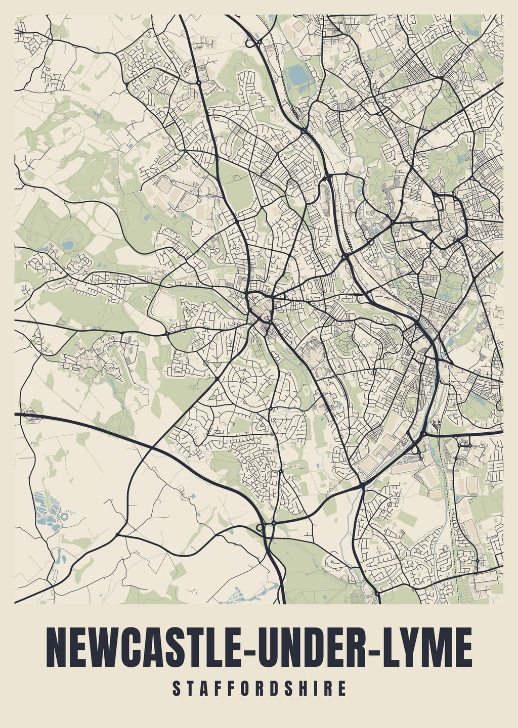 Street map poster of Newcastle-under-Lyme, Staffordshire