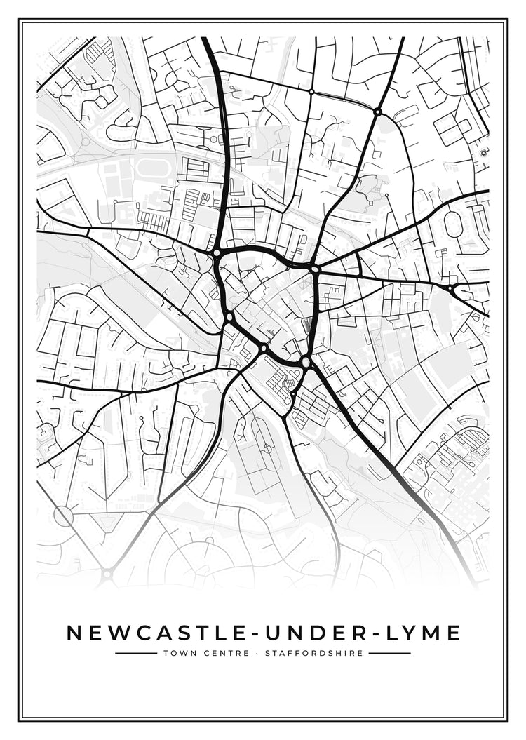 Newcastle-under-Lyme Town Centre Street Map Poster