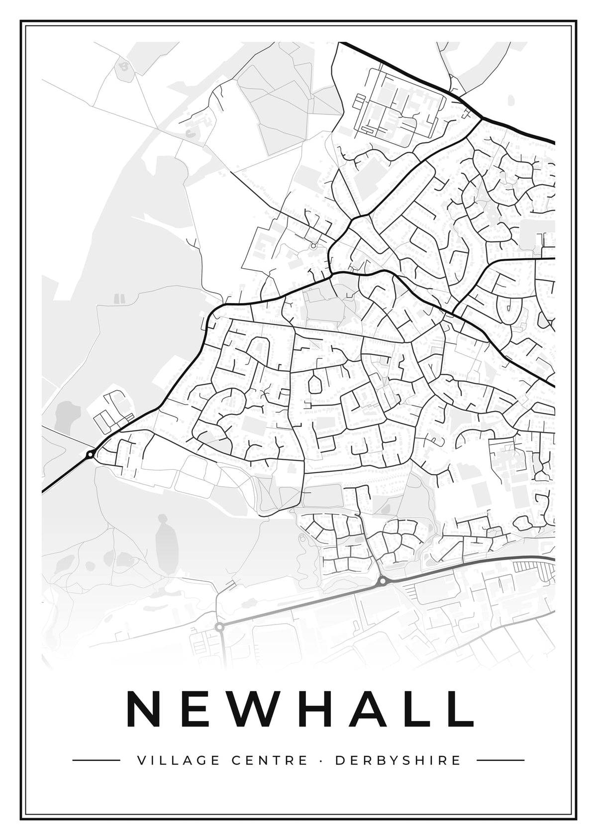 Street map poster of Newhall village centre, Derbyshire